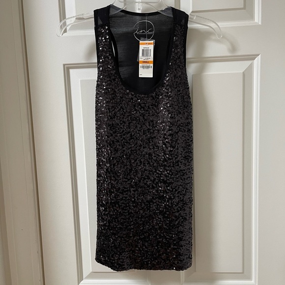 INC International Concepts Black Sequin Holiday Top - Picture 2 of 8